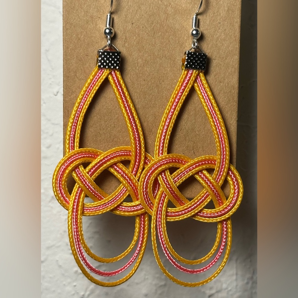 Vibrant Yellow and Pink Knot Earrings - Picture 1 of 2